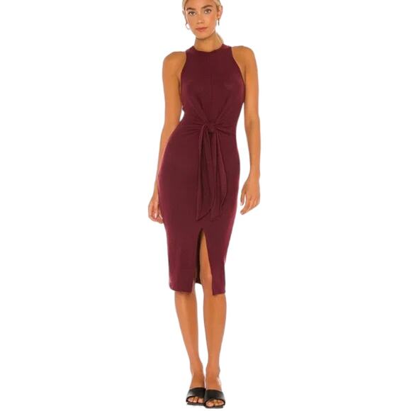 NBD Revolve Waist Tie Knit Racerback Tank Bodycon Dress Burgundy Maroon Size XS - Picture 1 of 6